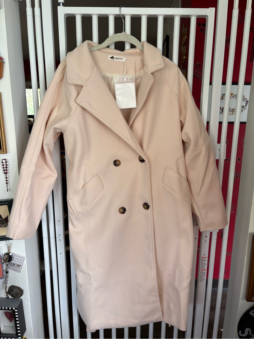 WOMENS LIGHT APRICOT WINTER PEA COAT - Picture 2 of 9
